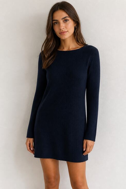 JK Dresses & Skirts - JK Long Sleeve Navy Ribbed Sweater Dress S/XS